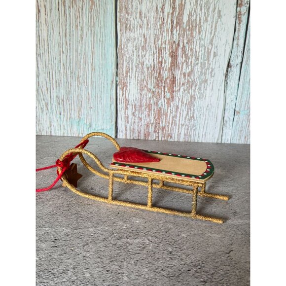Kurt Adler Gold Sled Ornament Red Heart & Star Accents 5 3/4" Long Christmas Hom - Picture 5 of 7